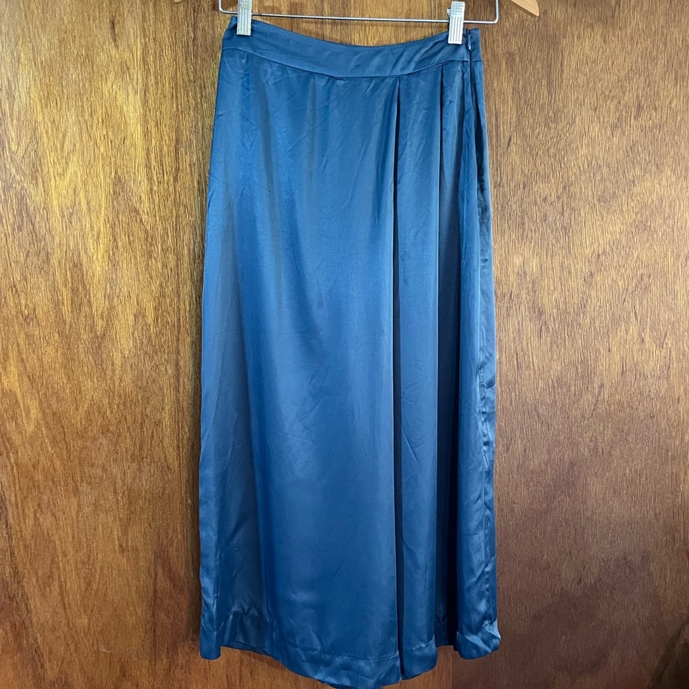 ZARA Wide-Leg Blue Satin-Look Cropped Pants Sz XS